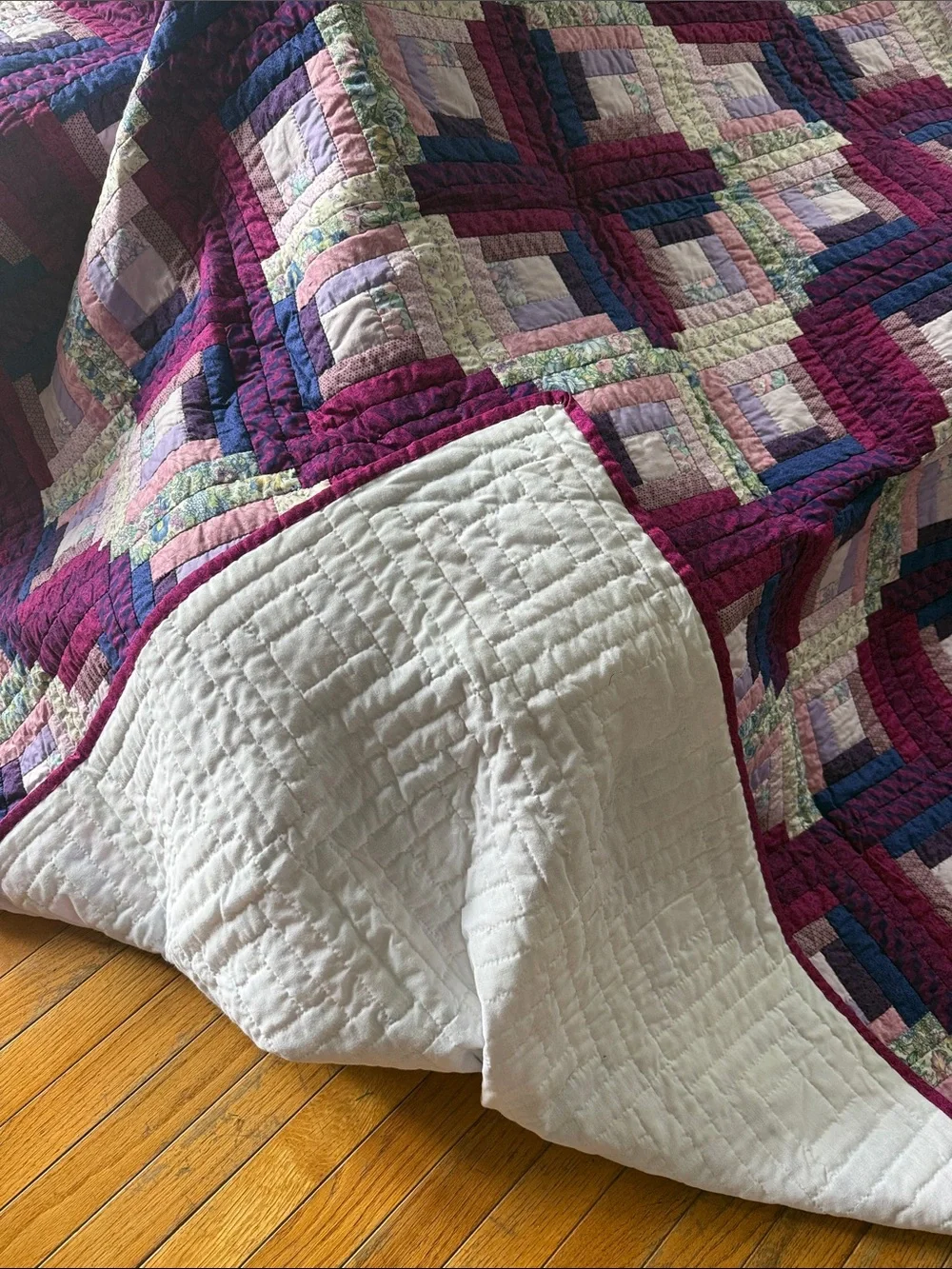Handmade Purple and White Log Cabin Quilt - Classic Home Bedding